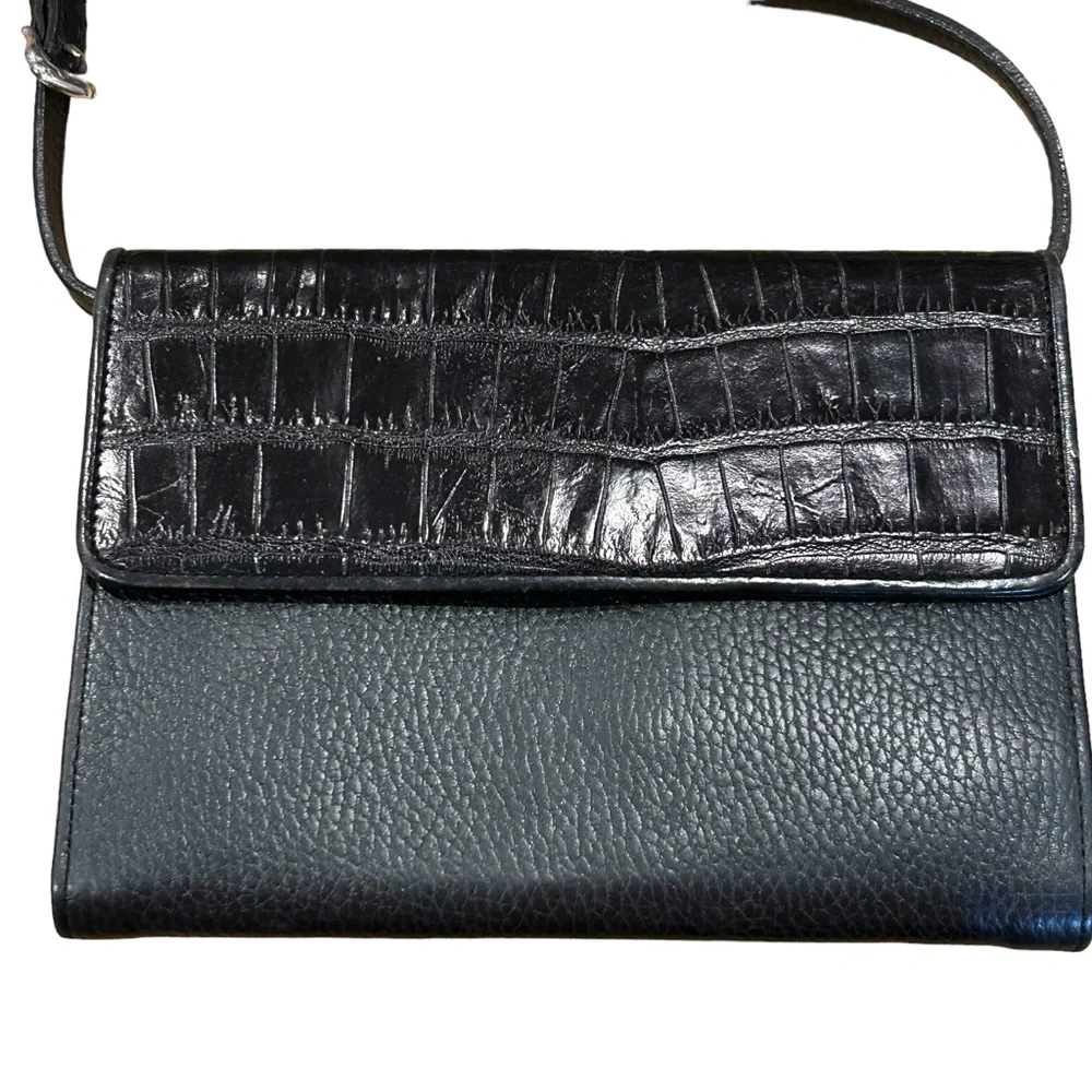 Brighton Black Croc-Embossed Leather Crossbody Key & Card Holder